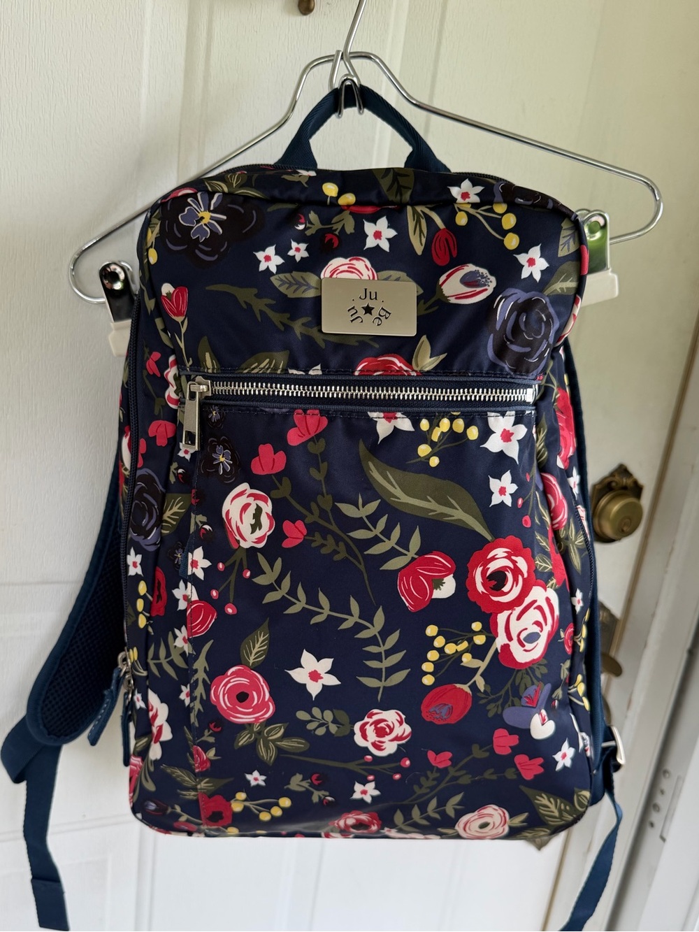 JuJuBe Navy Floral Backpack Diaper Bag Rose Print Travel Bag